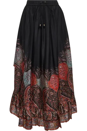 ZIMMERMANN Rokken, Dames, Zwart, L, Zijden Rok met Paisley Print