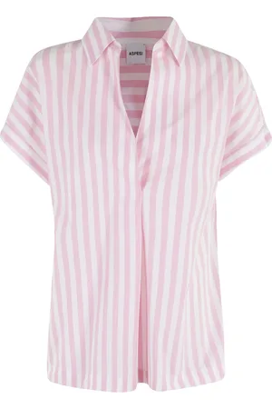 Aspesi Blouses & Shirts, Dames, Roze, XS, Katoen, Gestreepte Polo Blouse in Roze en Wit