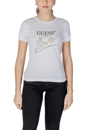 Guess Tops, Dames, Wit, S, Katoen, Witte Crystal Tee voor Vrouwen
