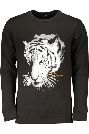 Roberto Cavalli Sweatshirts & Hoodies, Heren, Zwart, S, Katoen, Zwarte Katoenen Sweatshirt met Print Logo