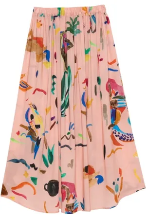 G.KERO Rokken, Dames, Veelkleurig, XS, Rode Wijd Uitlopende Hoge Taille Viscose Rok