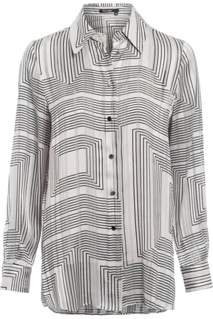 Marc Aurel Blouses & Shirts, Dames, Grijs, L, Polyester, Doorschijnende Blouse met Grafische Print en Zijdelingse Splitten
