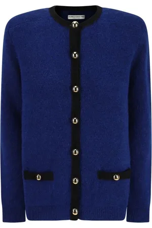 Alessandra Rich Truien, Dames, Blauw, M, Alpaca Cardigan met Gestructureerde Schouders