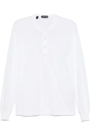 Tom Ford Tops, Heren, Wit, M, Witte Geknoopte Trui met Geribbelde Manchetten