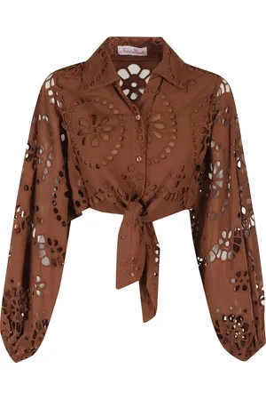 MC2 SAINT BARTH Blouses & Shirts, Dames, Bruin, S, Katoen, Bruine Kant Crop Shirt