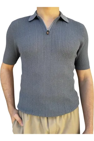 ELEVENTY Truien, Heren, Blauw, L, Gebreide Polo Shirt