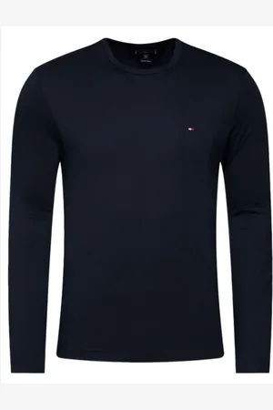 Tommy Hilfiger Tops, Heren, Blauw, S, Katoen, Logo Longsleeve Tee Blauw