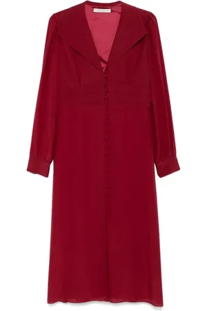 Alessandra Rich Kleedjes, Dames, Rood, L, Zijden jurk met kraag en stippen