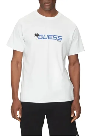Guess Tops, Heren, Wit, S, Katoen, Palm Logo Tee Wit Ronde Hals