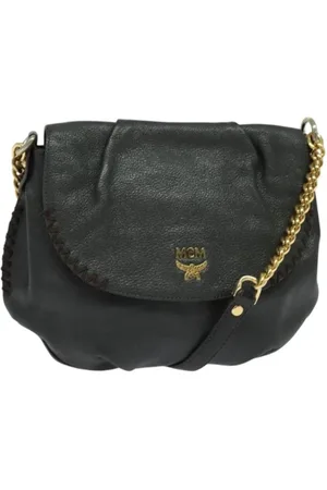 MCM Pre-owned, Dames, Grijs, ONE Size, Leer, Tweedehands leren schoudertassen
