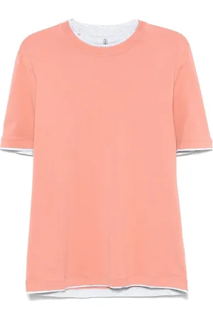 Brunello Cucinelli Tops, Heren, Oranje, L, Katoen, Katoenen T-shirt Gemaakt in Italië