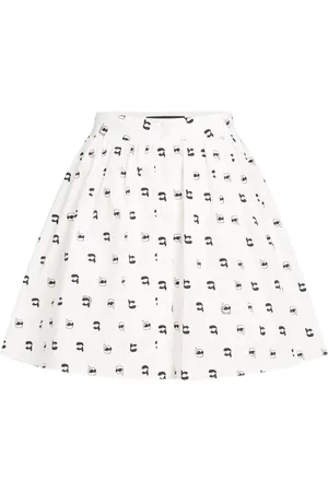 Karl Lagerfeld Rokken, Dames, Wit, XS, Katoen, Kort rokje met grafische merkopdruk