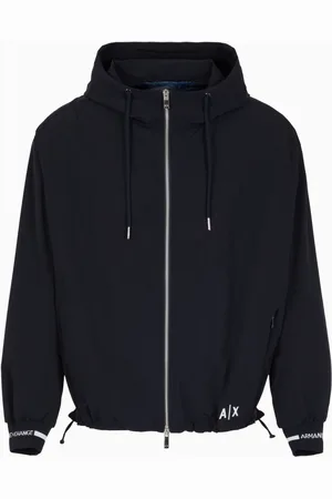 Armani Exchange Jassen, Heren, Blauw, M, Polyester, Blauwe ritsjas met capuchon