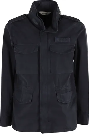 Aspesi Jassen, Heren, Blauw, XL, Katoen, Blauwe hoodie met verstelbare manchetten