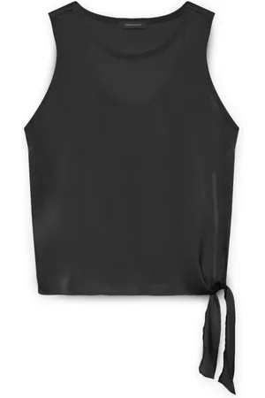 Fiorella rubino Tops, Dames, Zwart, 3Xl, Satijn, Top van satijn met knoop