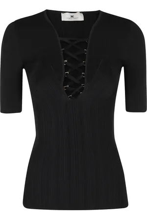 Elisabetta Franchi Truien, Dames, Zwart, M, Zwarte Gebreide Top met V-hals