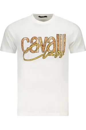 Roberto Cavalli Tops, Heren, Wit, M, Katoen, T-shirt met opvallende print