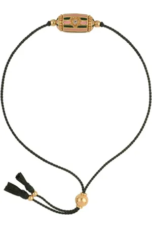 Dorothée Sausset Accessoires, Dames, Geel, ONE Size, Leer, Verstelbare Rakhi Lola Armband met Witte Topaas