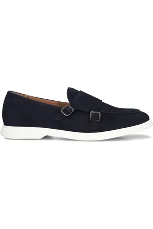HUGO BOSS Schoenen, Heren, Blauw, 44 EU, Suède, Blauwe Suède Monk Loafers Stijlvolle Look