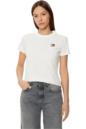 Tommy Hilfiger Tops, Dames, Wit, L, Katoen, Wit Logo Katoenen T-shirt