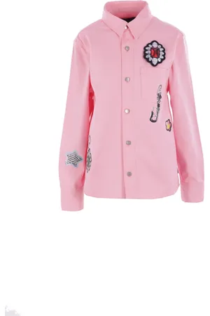Marc Jacobs Blouses & Shirts, Dames, Roze, S, Denim, Denim overhemd met grafische print en afneembare broche