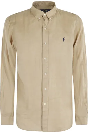 Ralph Lauren Overhemden, Heren, Bruin, S, Linnen, Beige Linnen Sportshirt