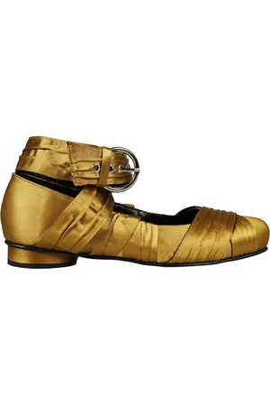 ALOHAS Schoenen, Dames, Geel, 36 EU, Leer, Zijden Gouden Ballerina Leren Veterschoenen