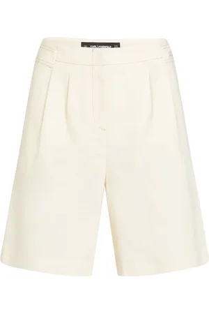 Karl Lagerfeld Korte broeken, Dames, Wit, M, Katoen, Lichte beige linnen en katoenen shorts met zakken