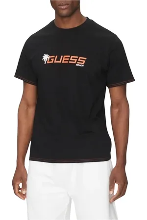 Guess Tops, Heren, Zwart, L, Katoen, Palm Logo Tee Zwart Ronde Hals