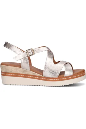 Lina Locchi Schoenen, Dames, Grijs, 36 EU, Leer, Elegante Sandalen met 6 cm Sleehak