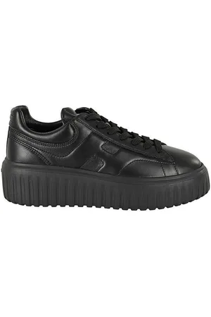 Hogan Schoenen, Dames, Zwart, 36 1/2 EU, Leer, Zwarte leren sneakers met H-strepen