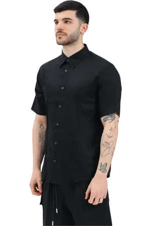 Armani Exchange Overhemden, Heren, Zwart, XL, Zwarte korte mouwen overhemd klassieke stijl