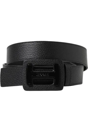 Hogan Accessoires, Dames, Zwart, 80 CM, Leer, Bruin Vierkante Gesp Leren Riem
