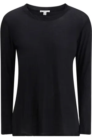James Perse Tops, Dames, Zwart, S, Katoen, Semi-transparante Longsleeve Jersey