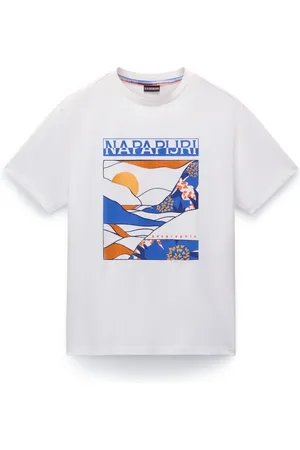 Napapijri Tops, Heren, Wit, L, Katoen, Korte Mouw Grafische Tee Valdor