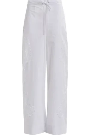 Essentiel Antwerp Broeken, Dames, Wit, XS, Katoen, Witte Katoenen Geborduurde Rechte Pijp Broek