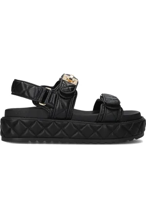 Steve Madden Schoenen, Dames, Zwart, 37 EU, Zwarte Plateau Sandalen met Klittenbandsluiting