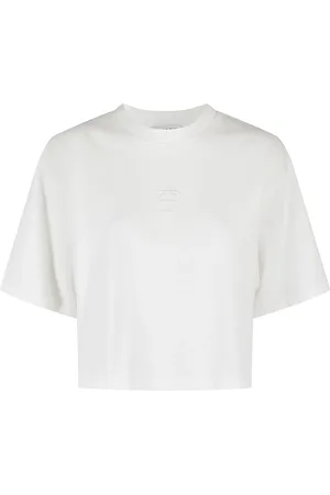 ANINE BING Tops, Dames, Wit, S, Katoen, Monogram Cropped Tee Wit Geborduurd Logo