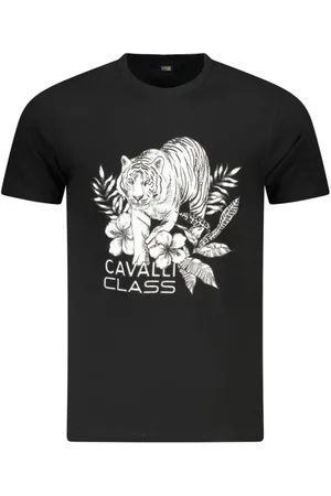 Roberto Cavalli Tops, Heren, Zwart, 2Xl, T-shirt met opvallende print