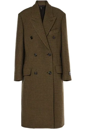 Acne Studios Mantels, Dames, Bruin, L, Wol, Geruite Wollen Double-Breasted Jas