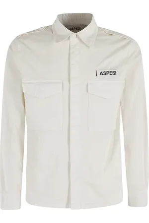 Aspesi Jassen, Heren, Wit, L, Katoen, Field Shirt Natuurlijke Lange Mouw