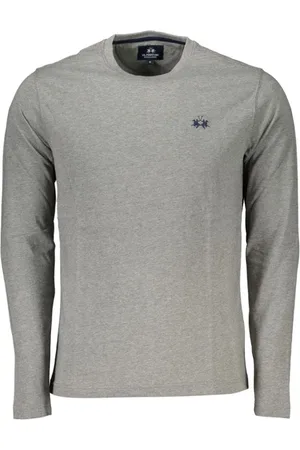 La Martina Tops, Heren, Grijs, 2Xl, Katoen, Elegante T-shirt met lange mouwen en borduursel