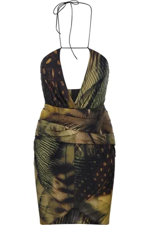 Amazuìn Kleedjes, Dames, Groen, ONE Size, Jungle V-hals Mini Jurk