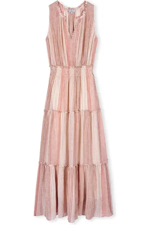 Rails Kleedjes, Dames, Roze, M, Leer, Boho-geïnspireerde Gestreepte Jurk met Ruchedetail