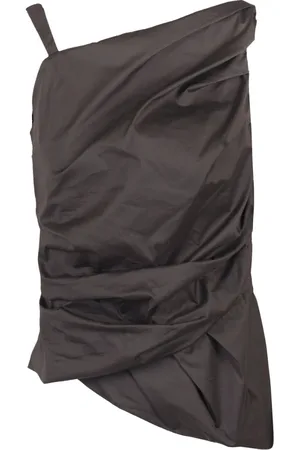 LIVIANA CONTI Tops, Dames, Zwart, M, Katoen, Asymmetrische Poplin Top met Draperie