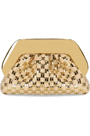 THEMOIRÈ Tassen, Dames, Geel, ONE Size, Gouden Geweven Stro Clutch Tas