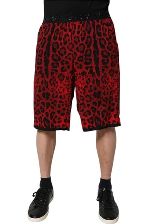 Dolce & Gabbana Korte broeken, Heren, Rood, M, Rode Luipaardprint Bermuda Shorts
