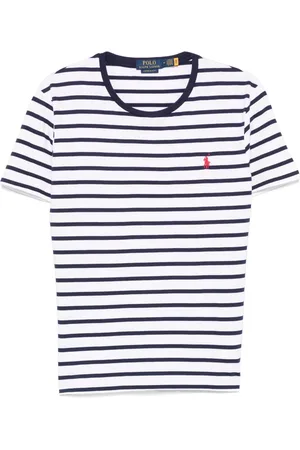 Ralph Lauren Tops, Heren, Wit, M, Katoen, Gestreept Crewneck T-shirt Wit