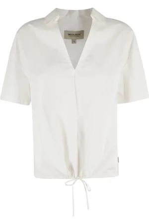 Woolrich Blouses & Shirts, Dames, , S, Katoen, Witte Poplin Blouse met Koordzoom