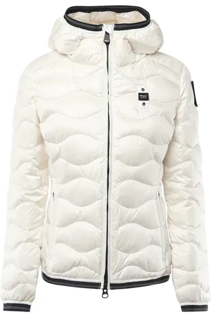 Blauer Jassen, Dames, Wit, L, Nylon, Witte Gewatteerde Donsjas met Gestreepte Elastiek